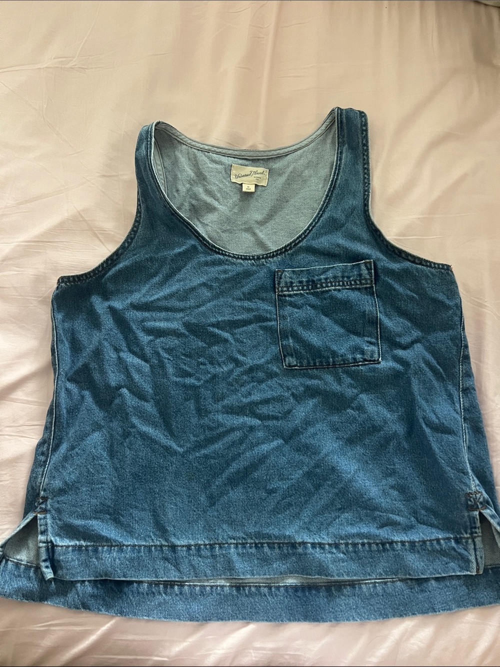 Universal Thread Denim-Look Blue Tank with Chest Pocket